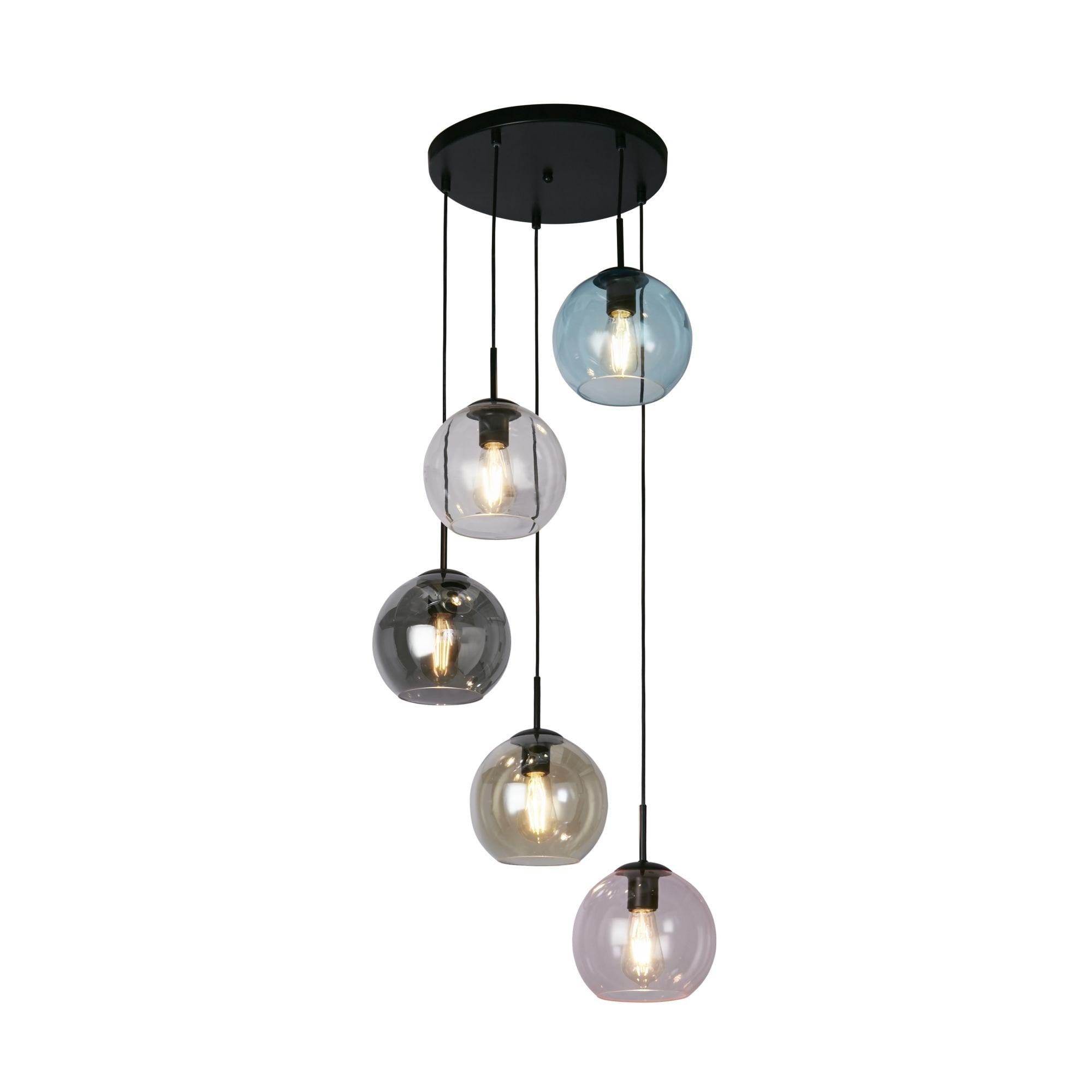 Searchlight Malwood II 5 Light Pendant - Black & Coloured Glass