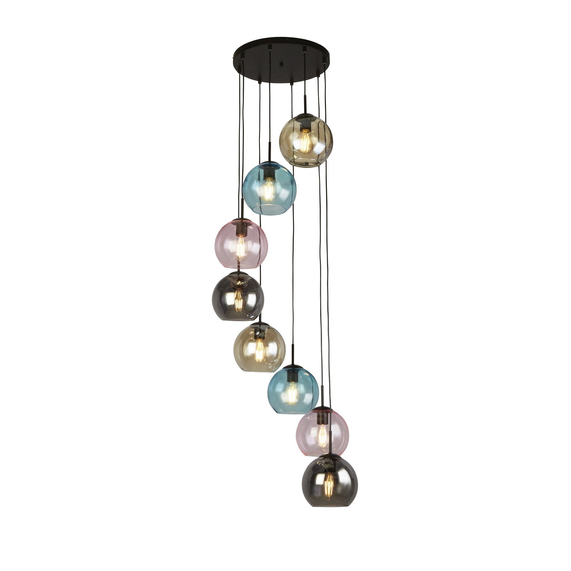 Searchlight Malwood II 8 Light Pendant - Black & Coloured Glass