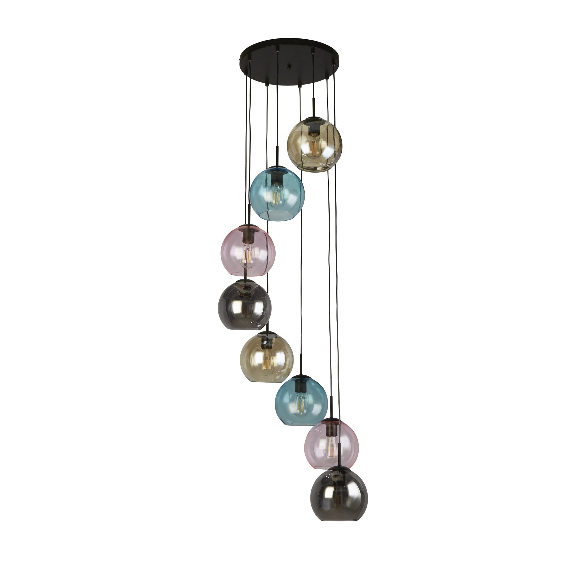 Searchlight Malwood II 8 Light Pendant - Black & Coloured Glass