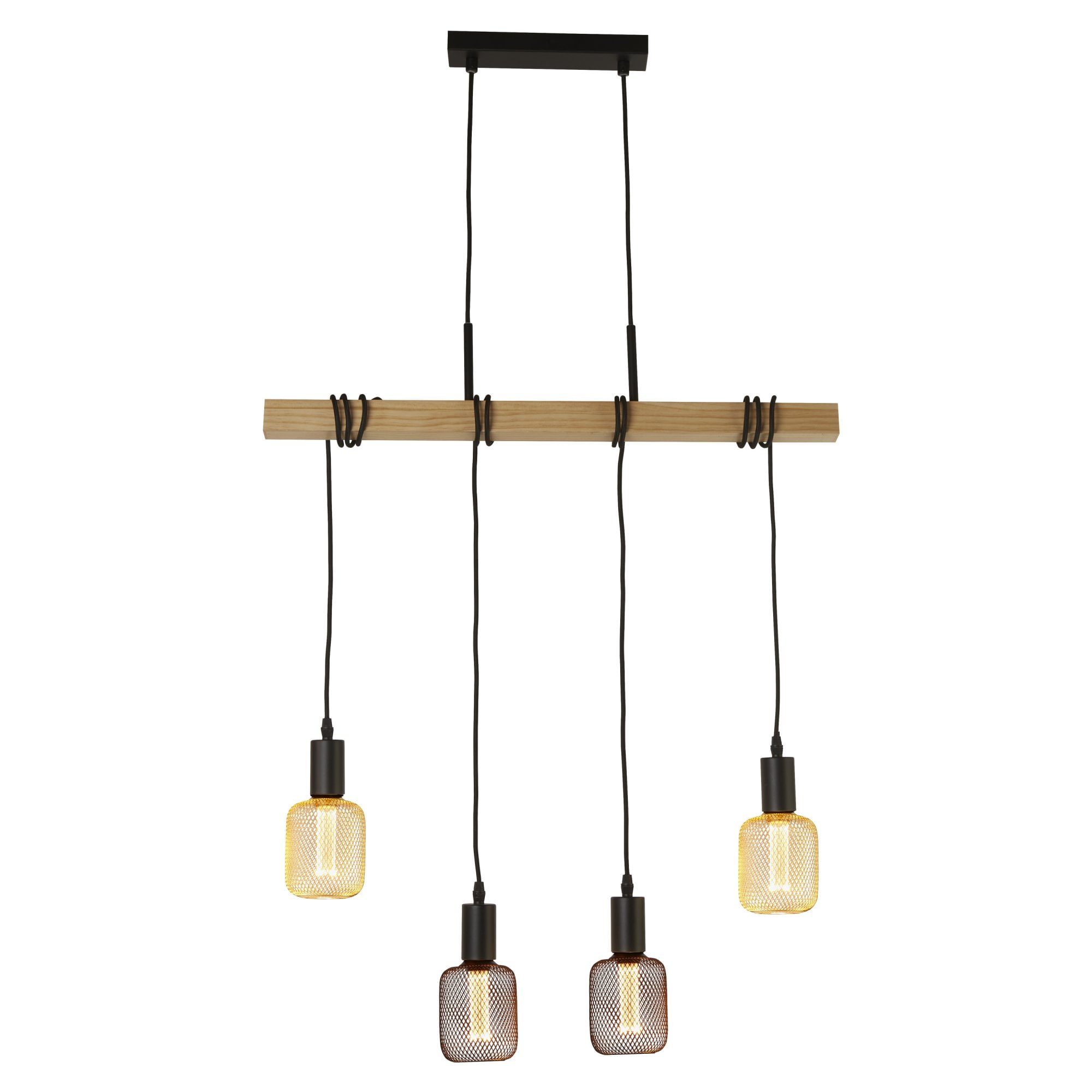 Searchlight Woodstock 4 Light Bar Pendant - Natural Wood & Black