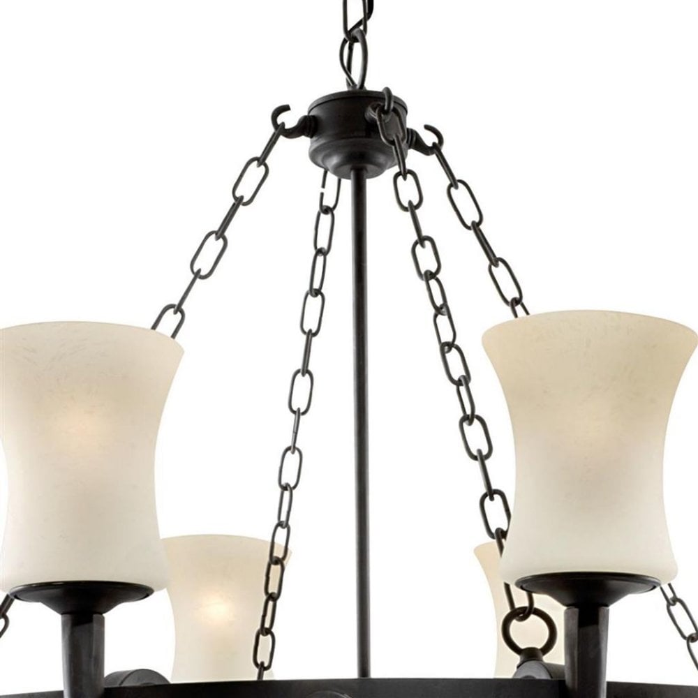 Searchlight Cadogan 8 Light Pendant - Black & Sanded Glass
