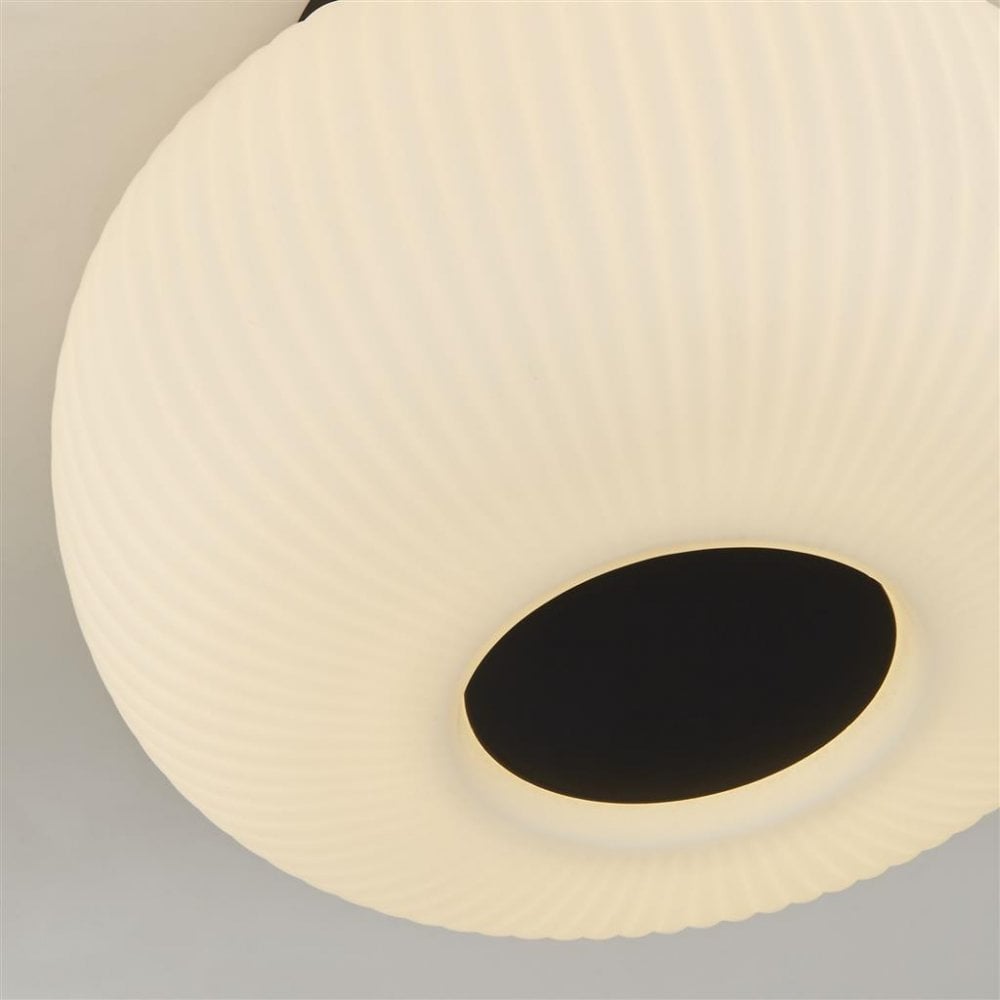 Searchlight Leopold Flush - Black & Opal Ribbed Glass