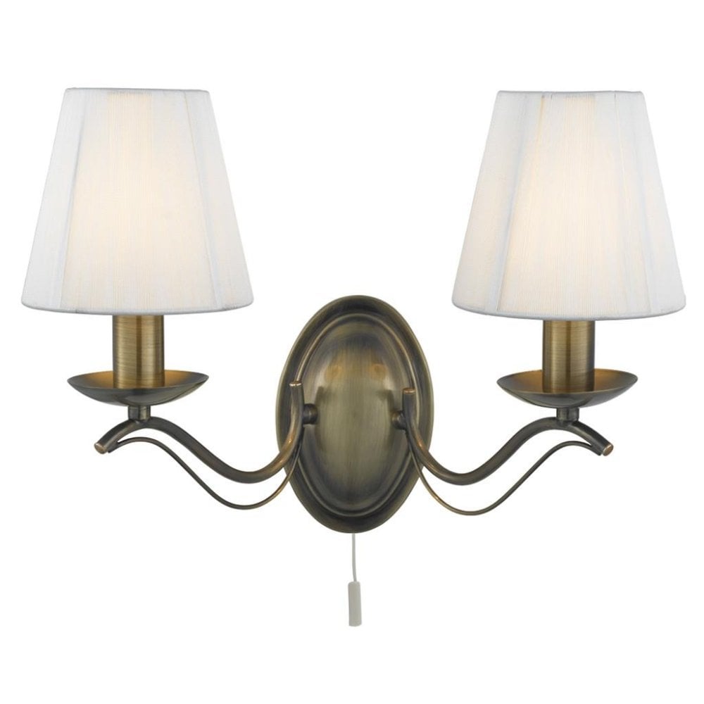 Searchlight Althorp 2 Light Wall Light - Antique Brass & Ivory String Fabric