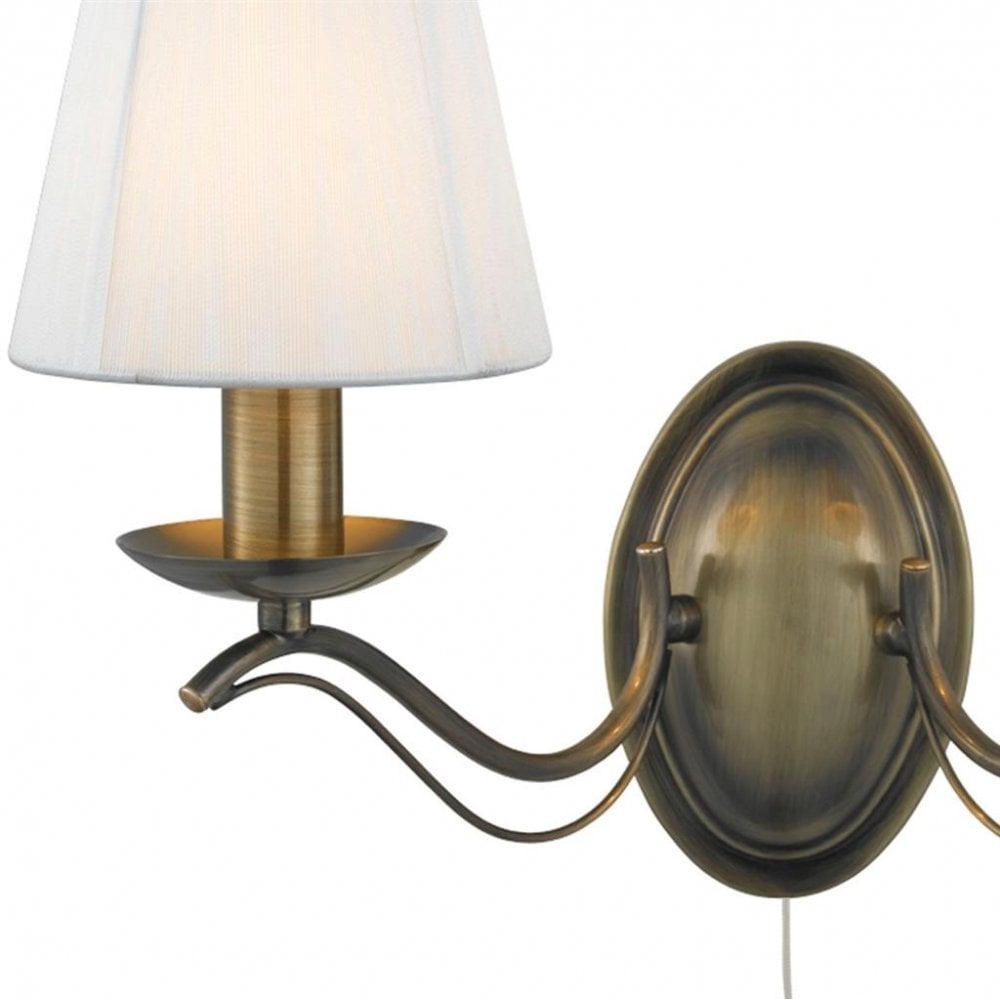 Searchlight Althorp 2 Light Wall Light - Antique Brass & Ivory String Fabric