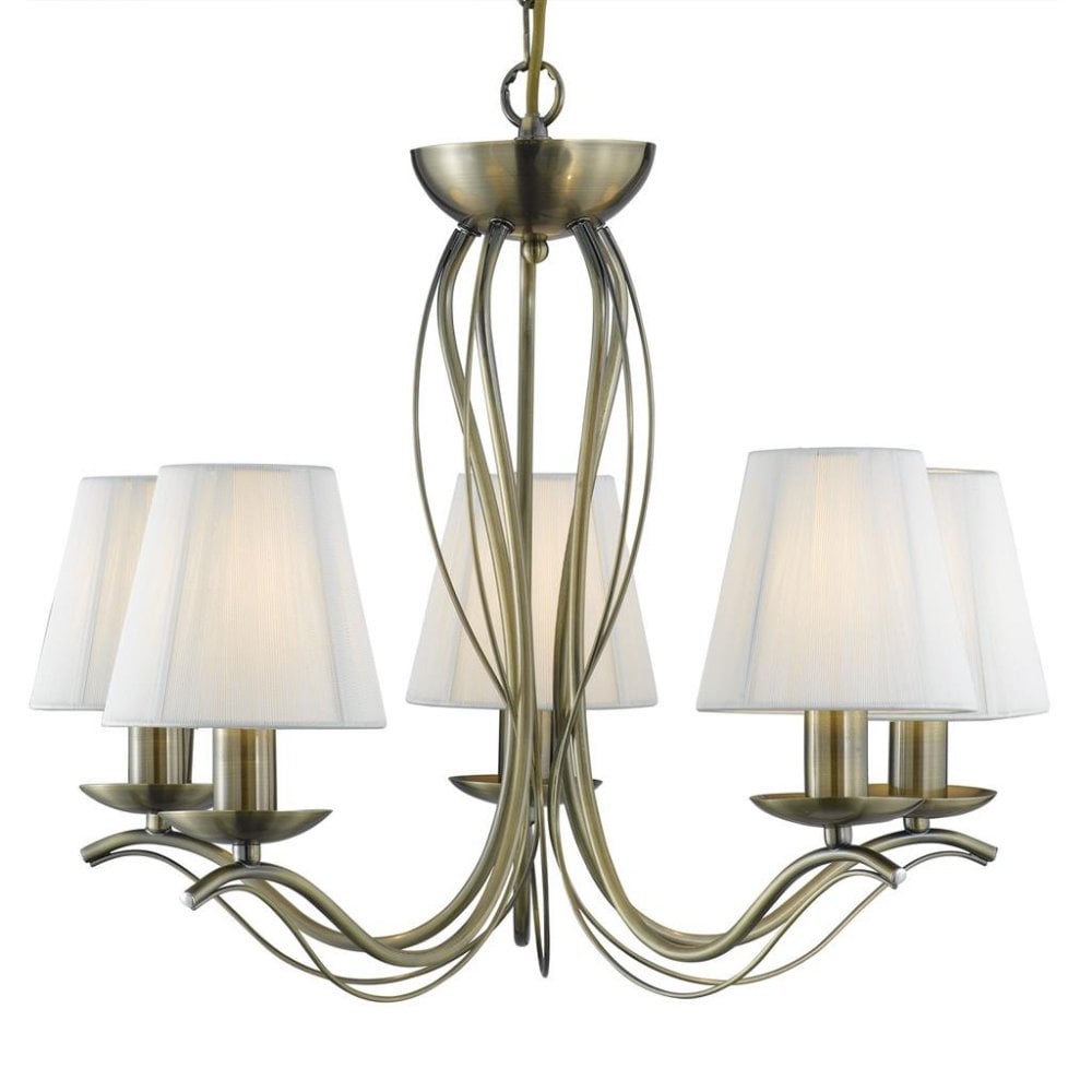 Searchlight Althorp 5 Light Pendant - Antique Brass & Ivory String Fabric