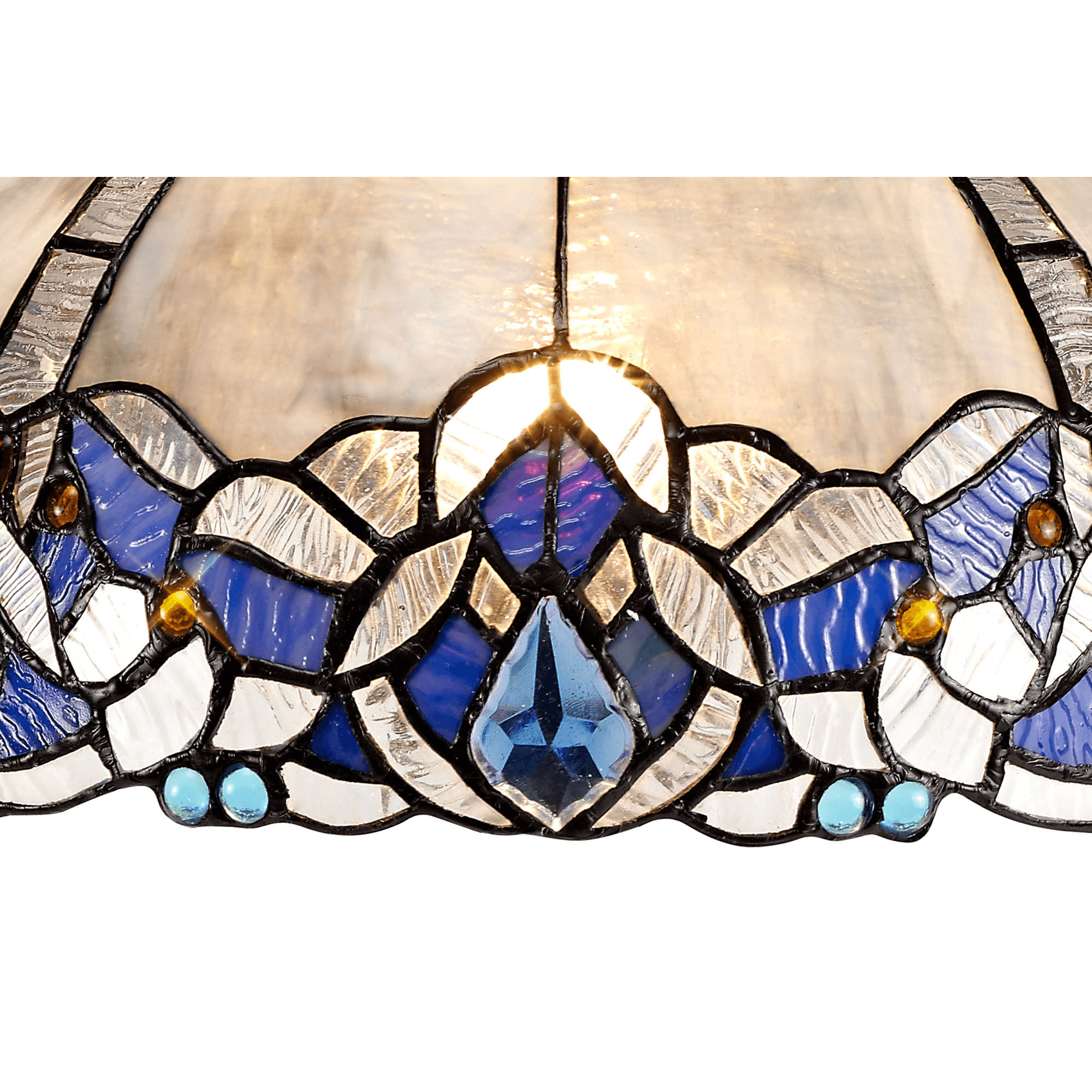 Fabula Newmans 3 Light Linear Pendant - 30cm Tiffany Shade - Antique Brass & Blue