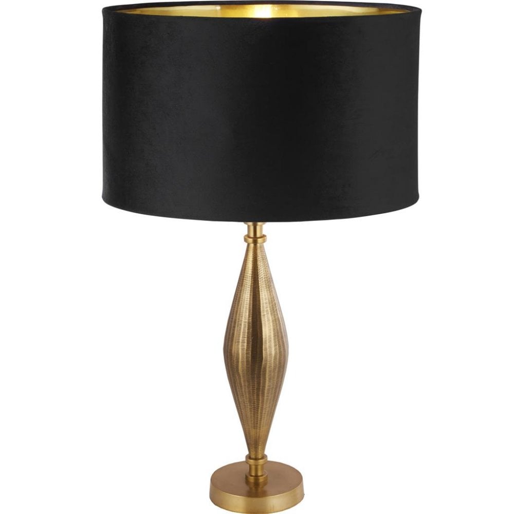Searchlight Regent Table Lamp - Antique Brass & Black Velvet Shade