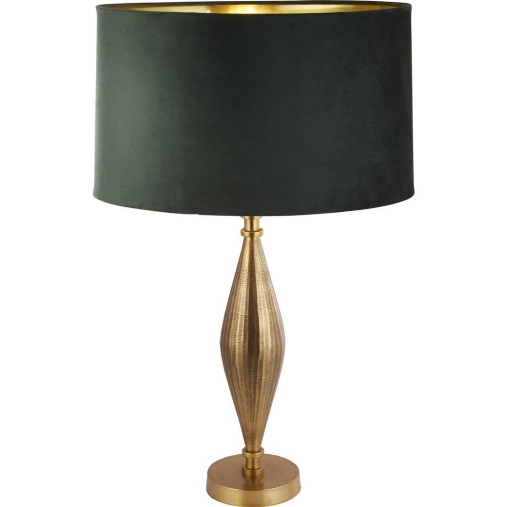 Searchlight Regent Table Lamp - Antique Brass & Green Velvet Shade