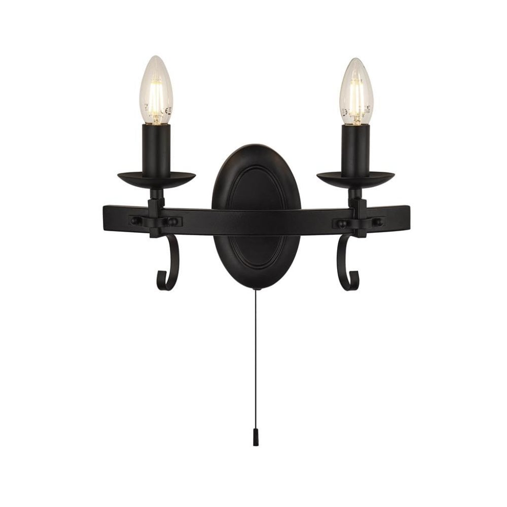 Searchlight Cadogan III 2 Light Wall Light - Black Wrought Iron