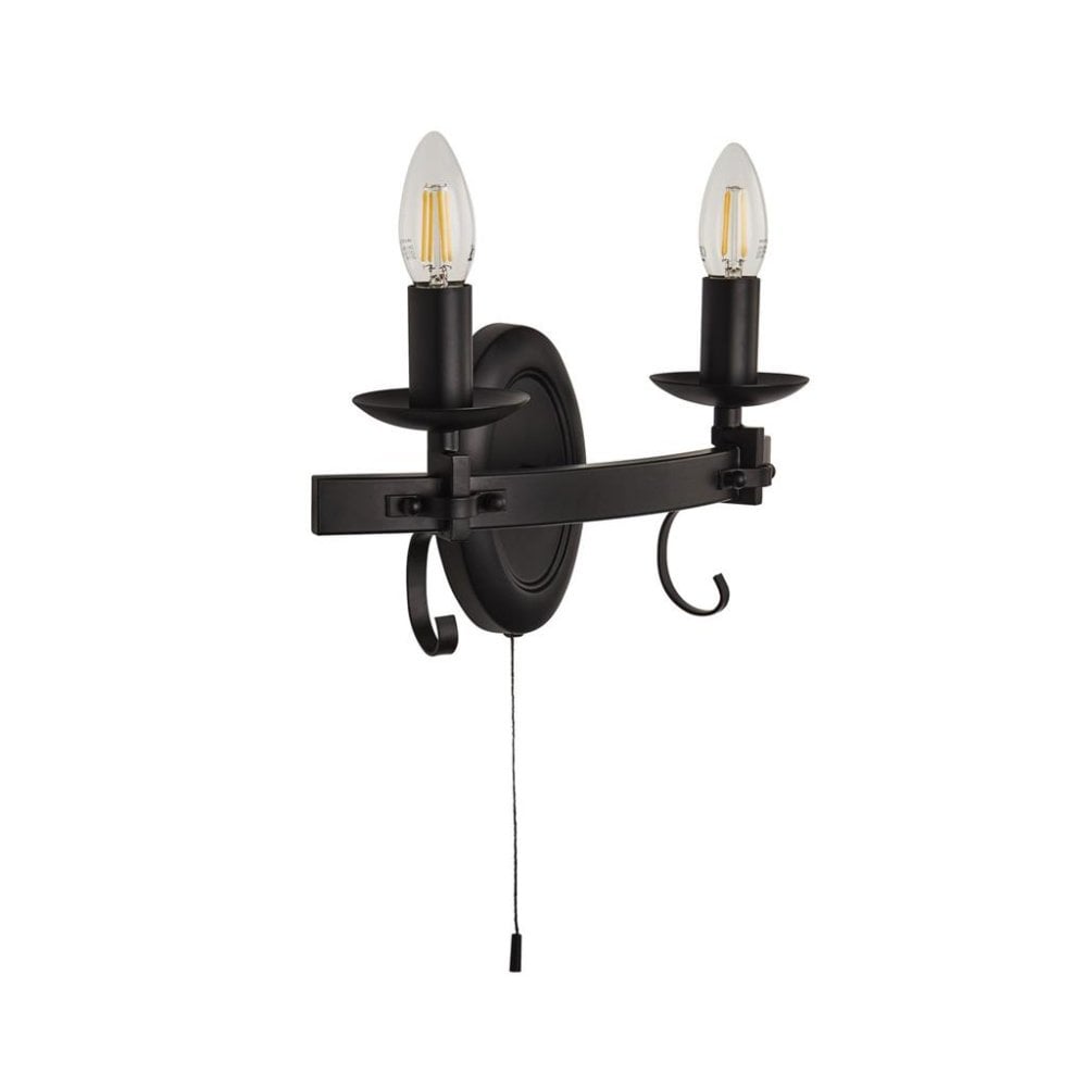 Searchlight Cadogan III 2 Light Wall Light - Black Wrought Iron