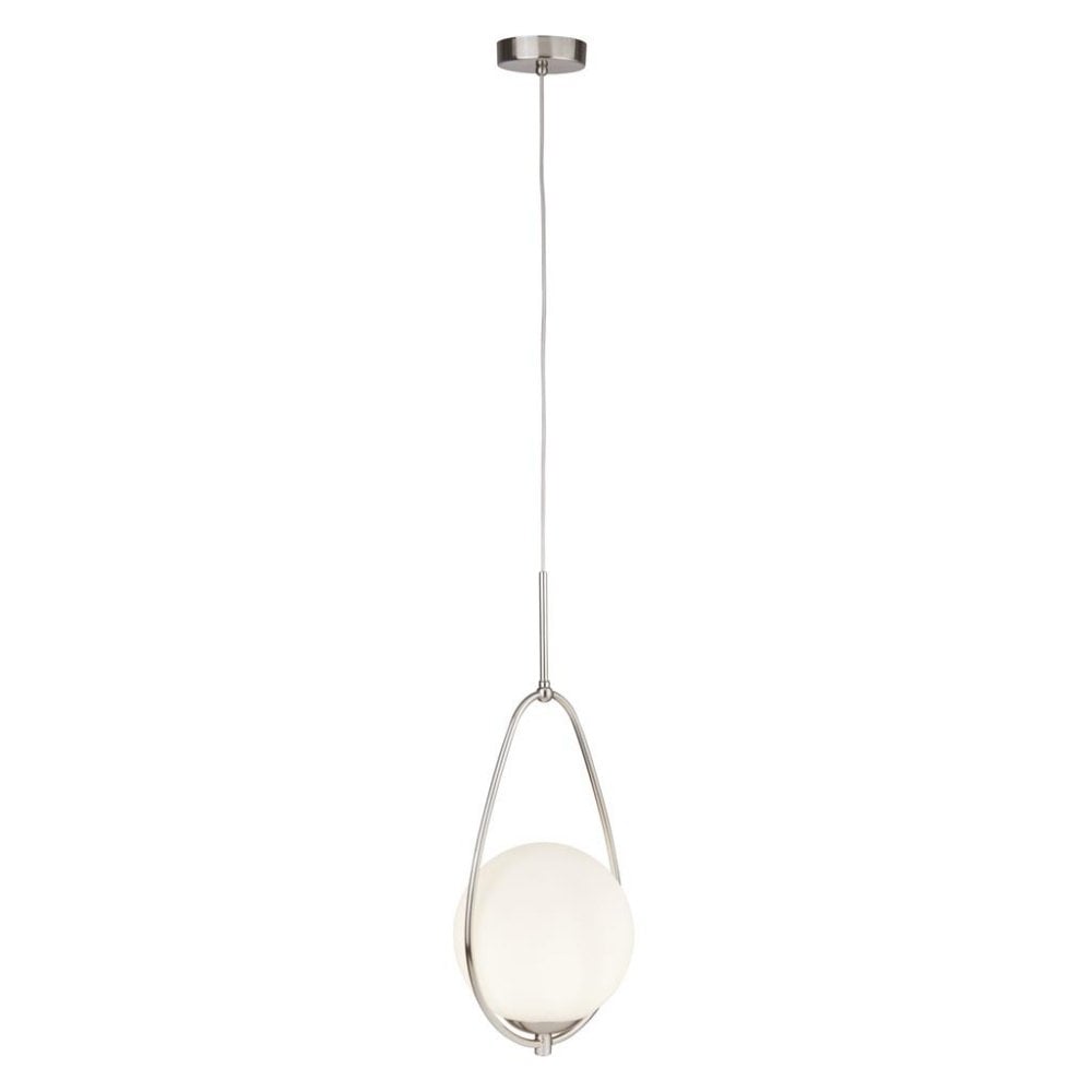 Searchlight Autumn Pendant - Satin Silver & Opal Glass