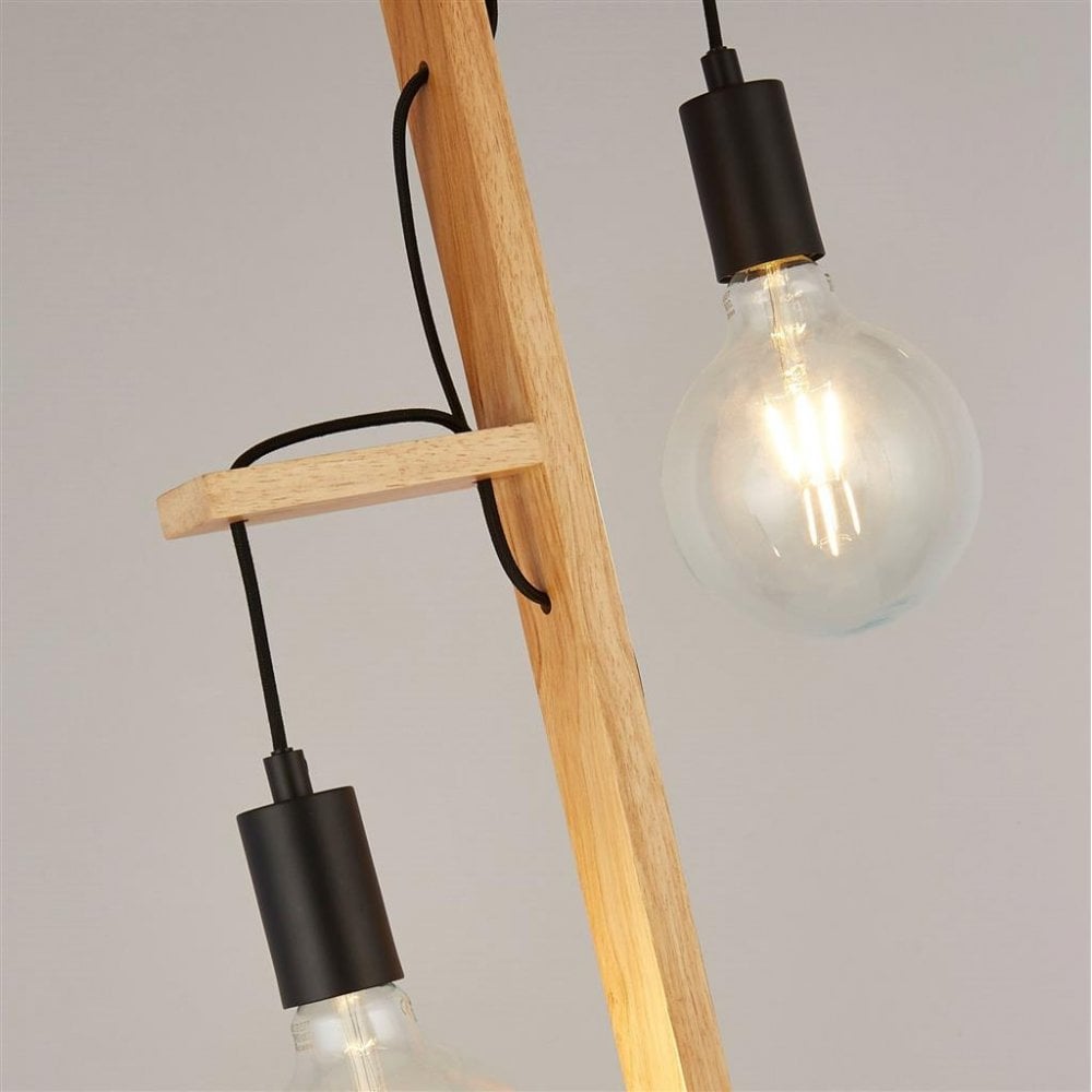 Searchlight Woodstock 2 Light Floor Lamp - Natural Wood & Black