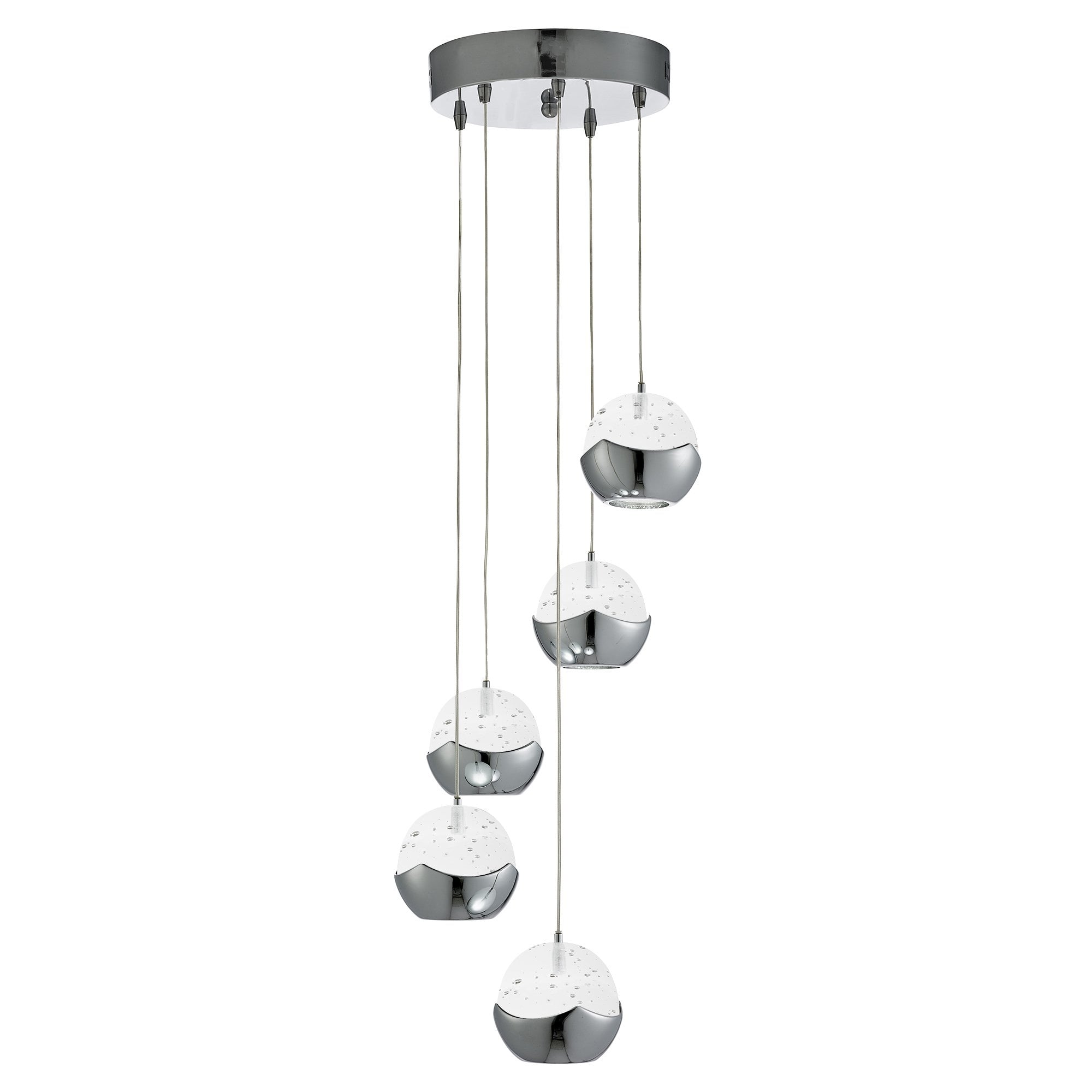 Searchlight Idris 5 Light Multi-Drop Pendant - Chrome & Glass
