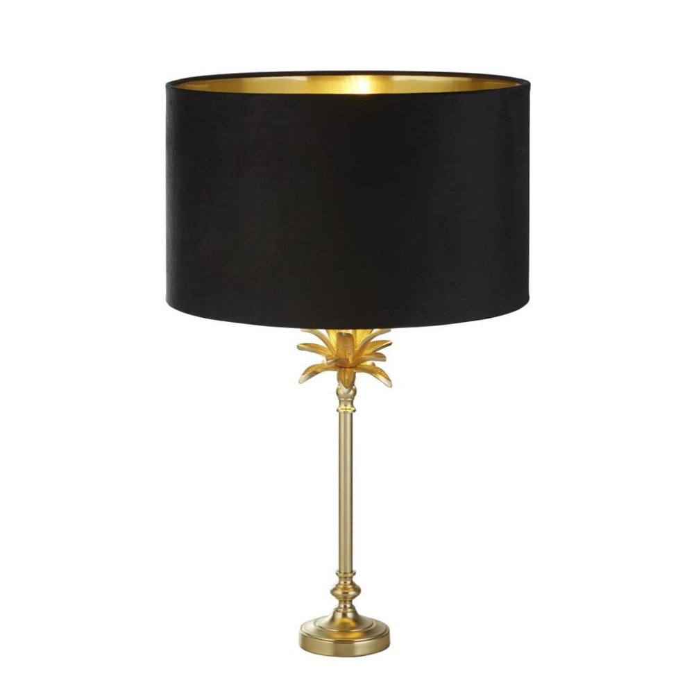 Searchlight Paisley Table Lamp - Satin Brass & Black Velvet Shade