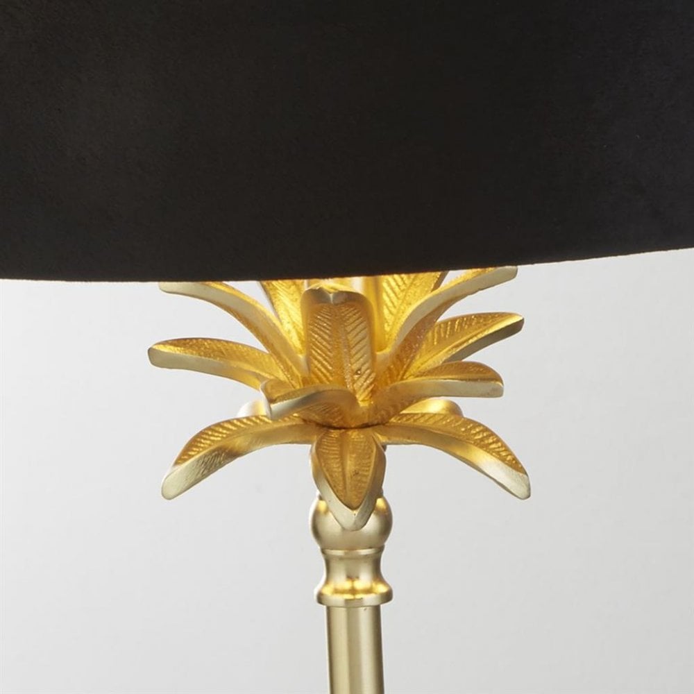 Searchlight Paisley Table Lamp - Satin Brass & Black Velvet Shade