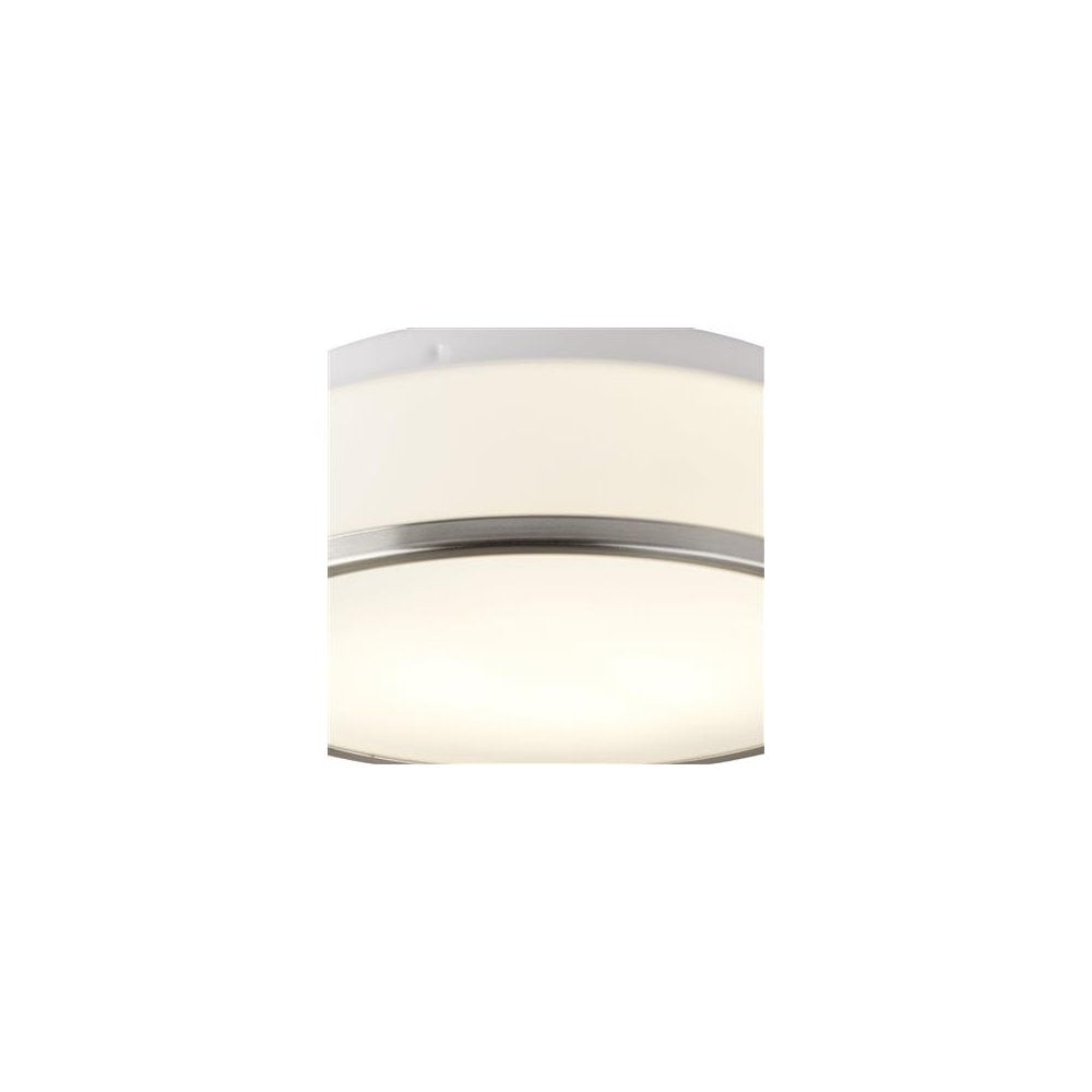 Searchlight Cannock 39cm 2 Light Flush - Satin Silver & White Glass