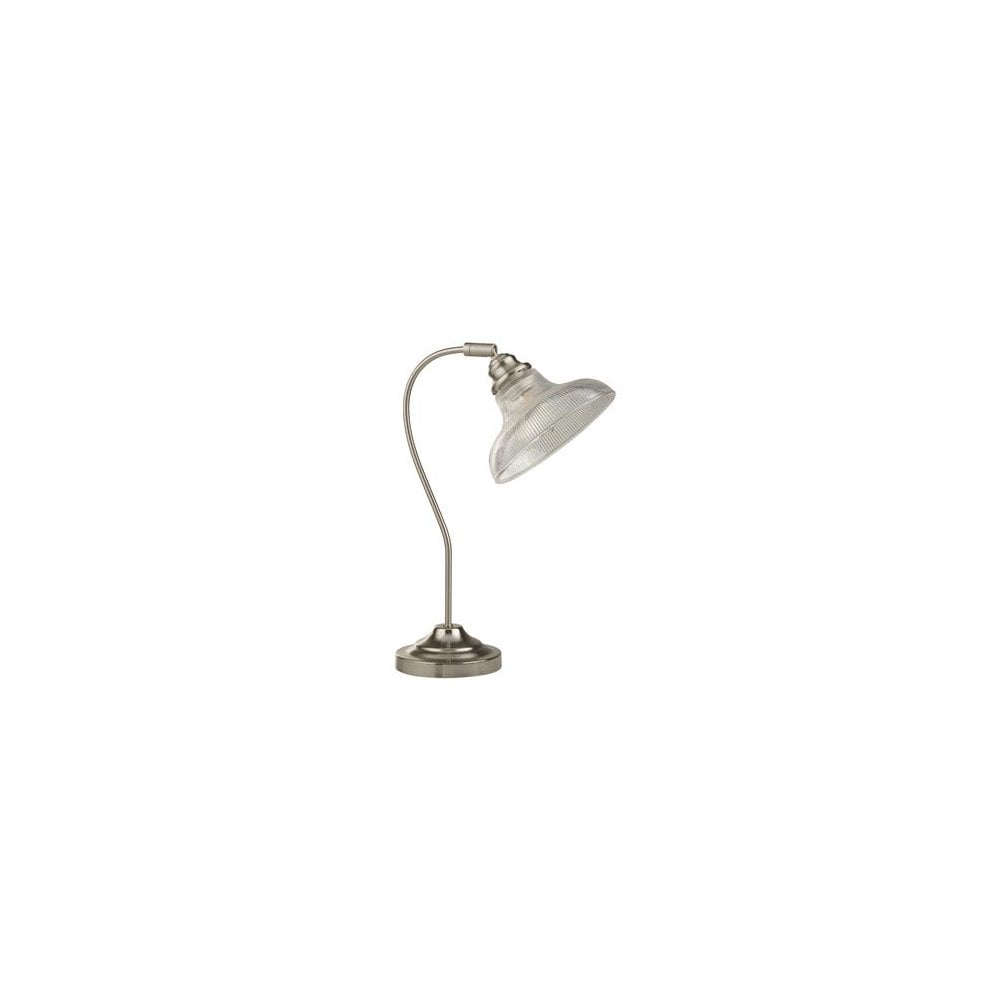 Searchlight Beech III Table Lamp - Satin Silver & Holophane Style Glass