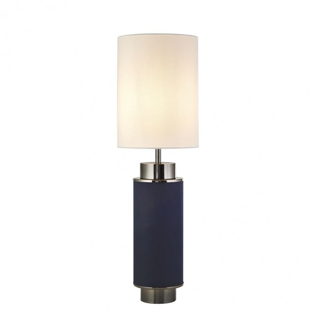 Searchlight Feltwell Table Lamp - Black Nickel, Navy & White Linen