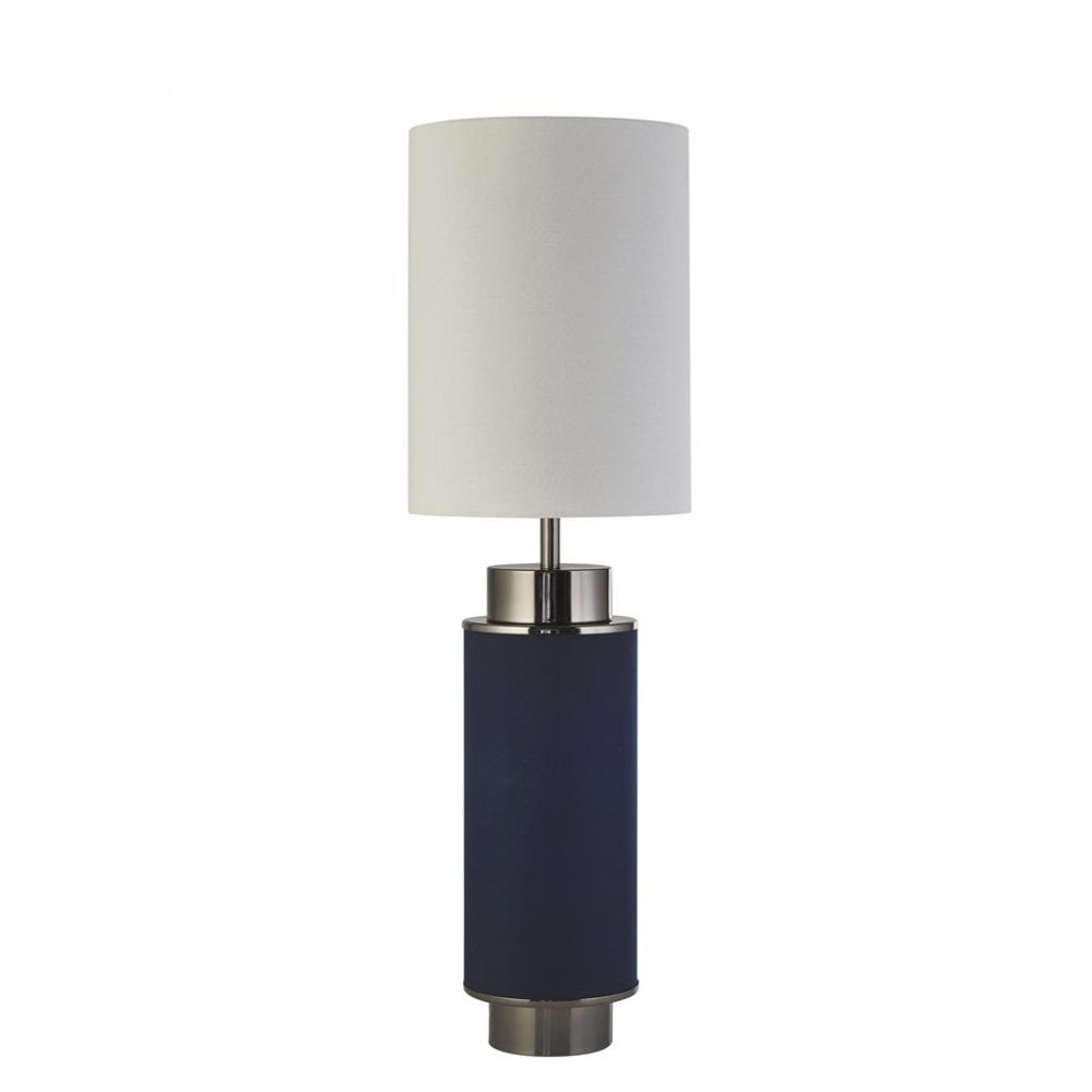 Searchlight Feltwell Table Lamp - Black Nickel, Navy & White Linen
