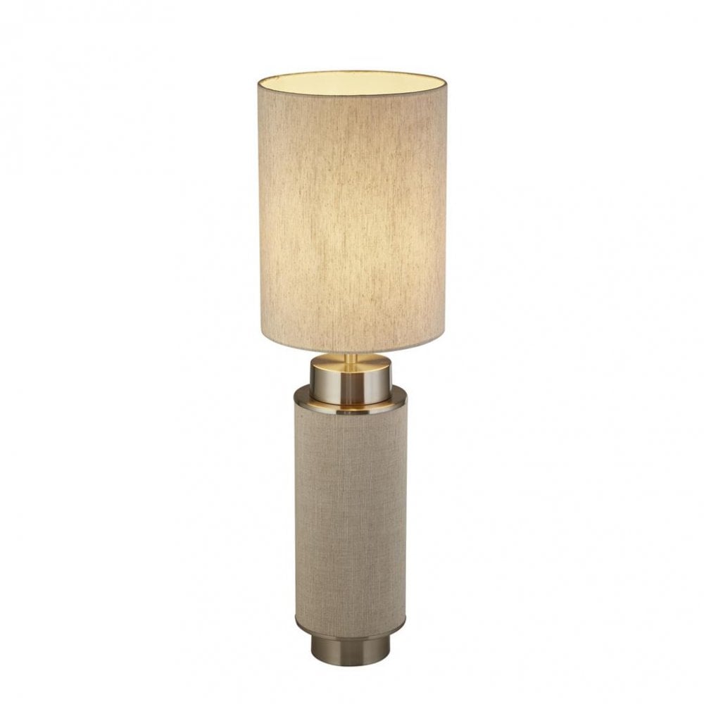 Searchlight Feltwell Table Lamp - Satin Nickel, Grey Hessian & White Linen