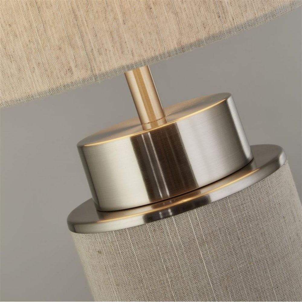 Searchlight Feltwell Table Lamp - Satin Nickel, Grey Hessian & White Linen
