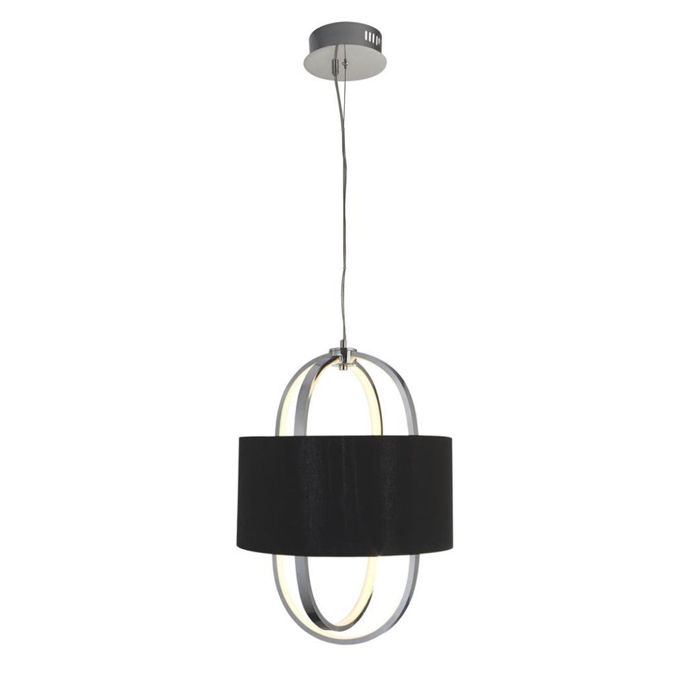 Searchlight Macbeth Pendant - Chrome, Glass & Black Fabric Shade