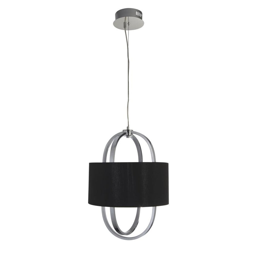 Searchlight Macbeth Pendant - Chrome, Glass & Black Fabric Shade