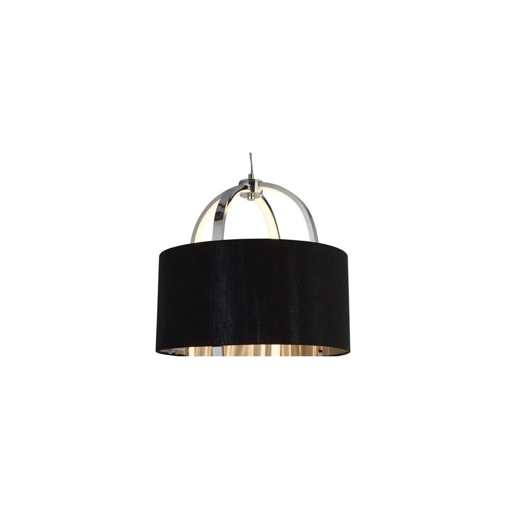 Searchlight Macbeth Pendant - Chrome, Glass & Black Fabric Shade
