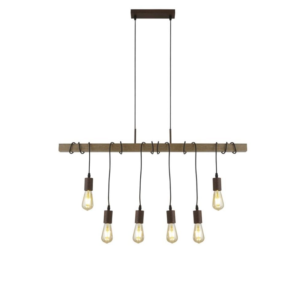 Searchlight Barlow 6 Light Pendant - Black & Wood