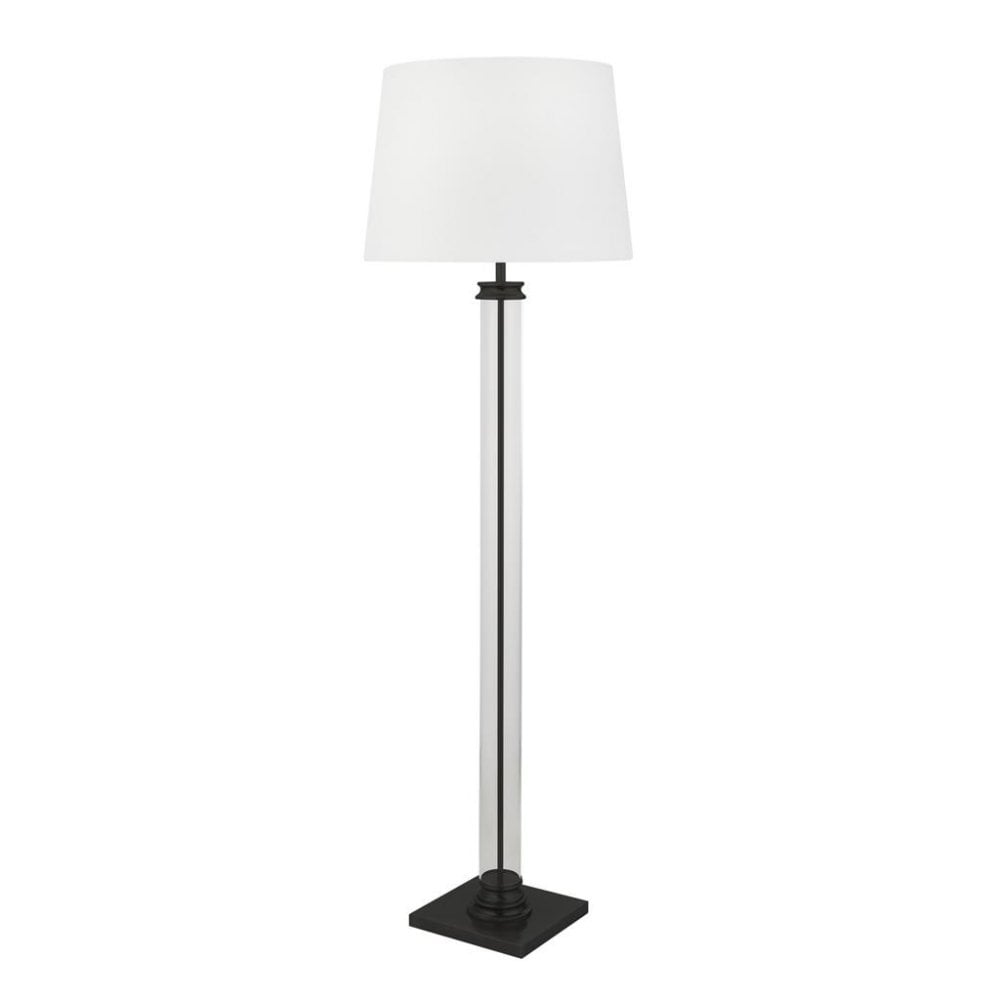 Searchlight Paulton Floor Lamp - Black, Glass & White Fabric Shade