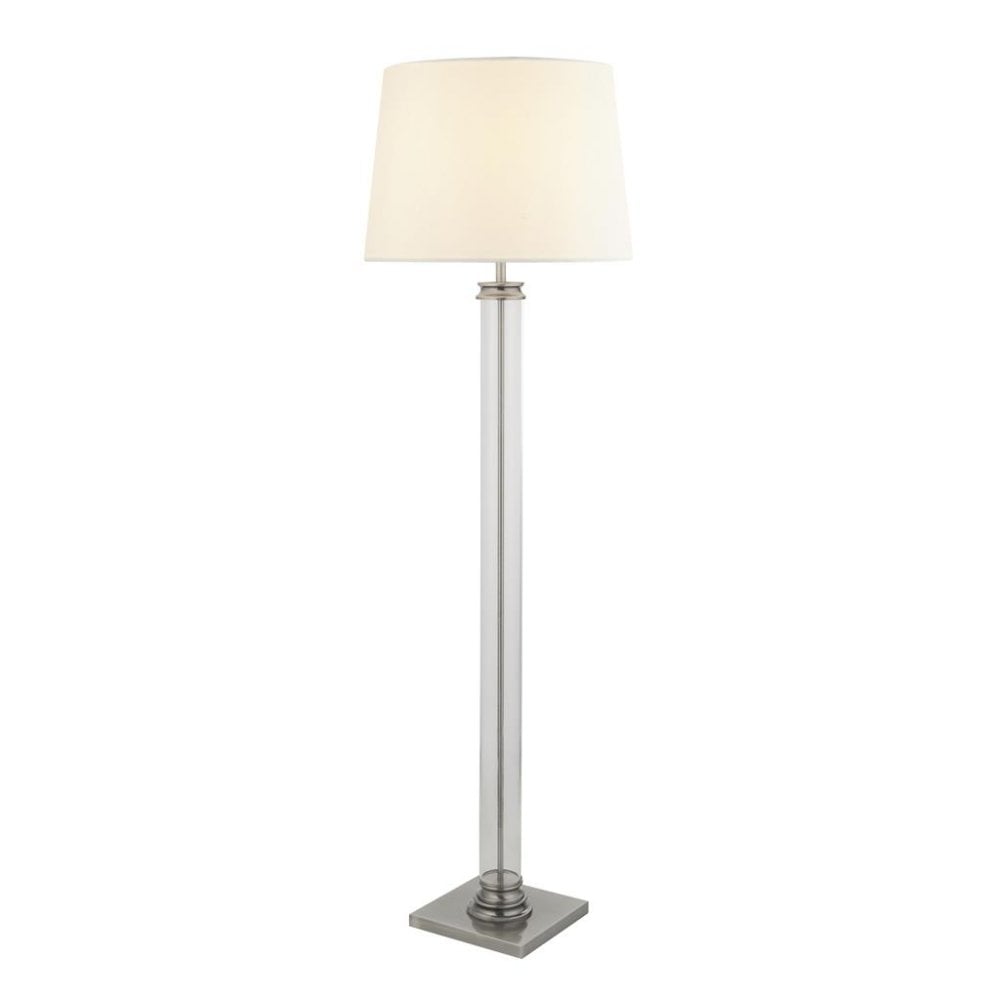 Searchlight Paulton Floor Lamp - Satin Silver, Glass & Cream Fabric