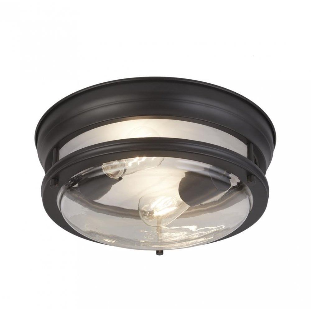 Searchlight George 2 Light Flush - Black & Clear Glass