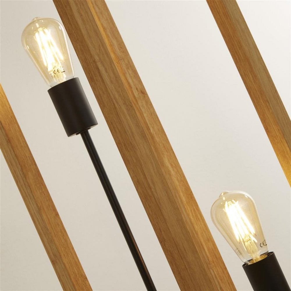 Searchlight Soho 2 Light Floor Lamp - Natural Wood & Black