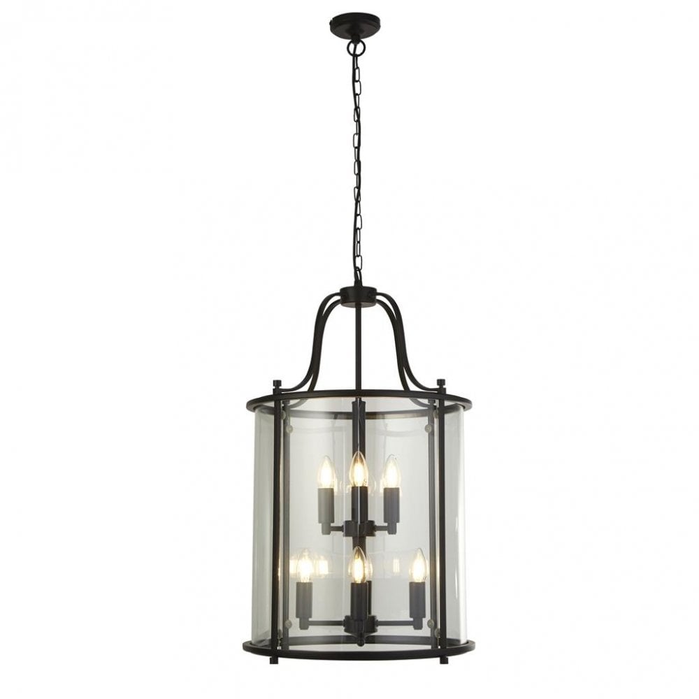 Searchlight Lake Grande 8 Light Pendant - Black & Glass