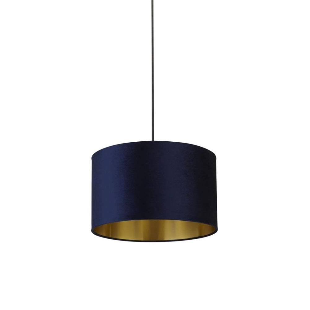 Searchlight Drum Shade - 40cm - Navy Velvet with Gold Inner - Shade Only
