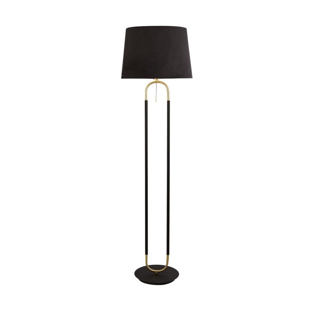 Searchlight Jackson Floor Lamp - Black, Satin Brass & Black Velvet