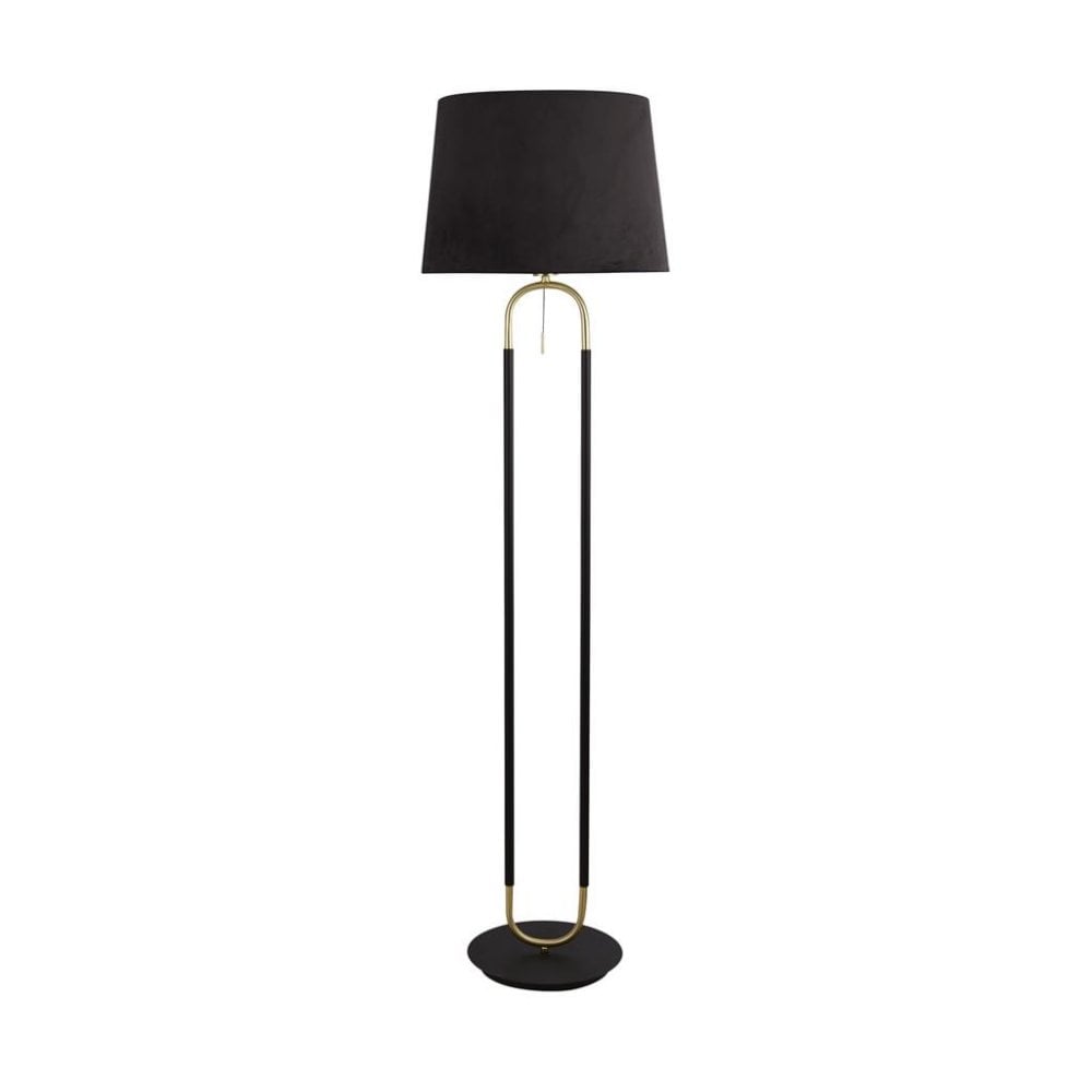 Searchlight Jackson Floor Lamp - Black, Satin Brass & Black Velvet