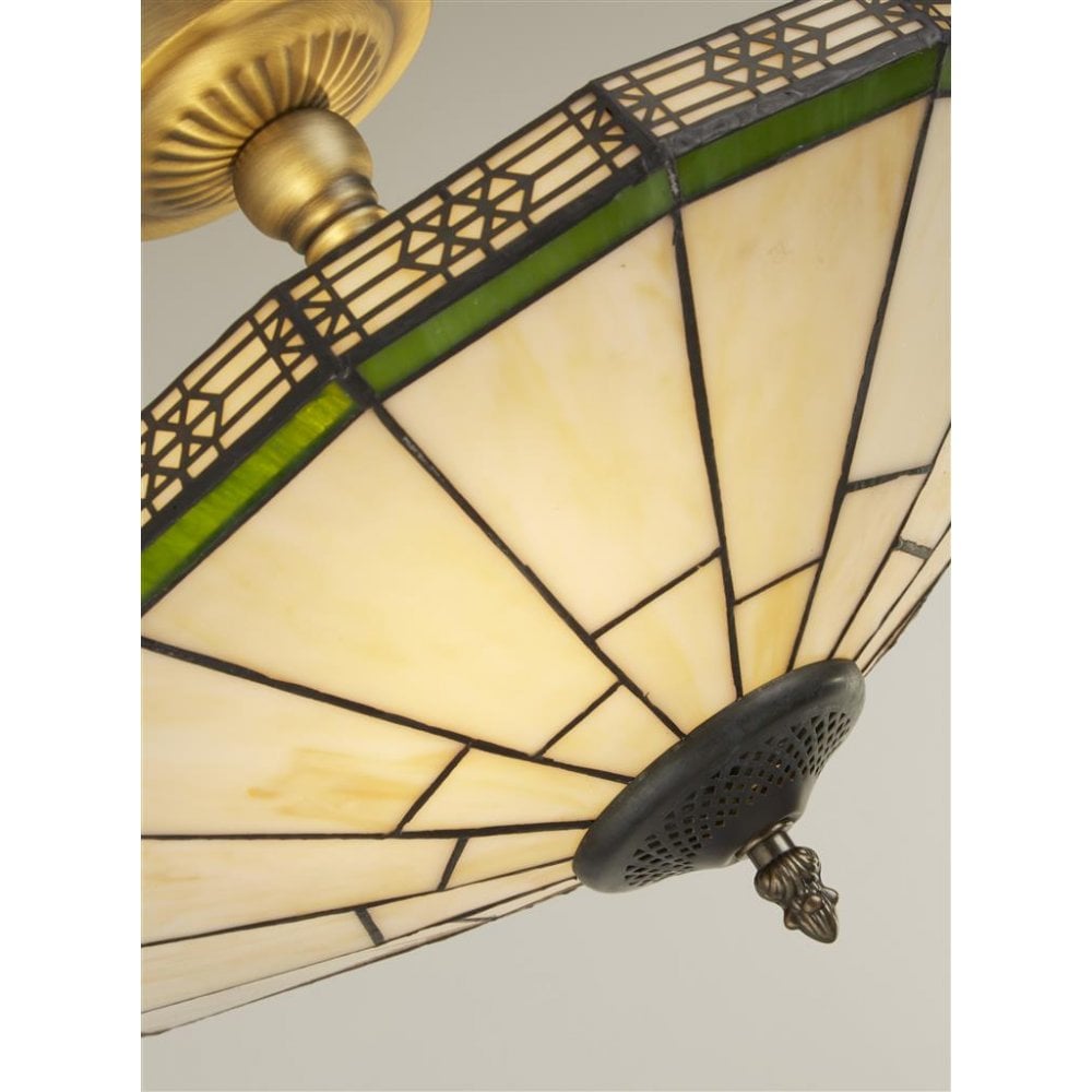 Searchlight Nelson 2 Light Semi-Flush - Brass & Stained Glass