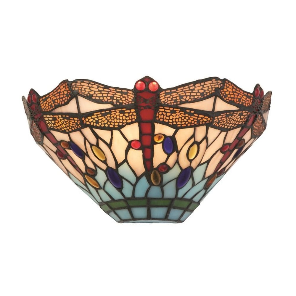 Searchlight Darwen Dragonfly Wall Light - Antique Brass Metal & Stained Glass