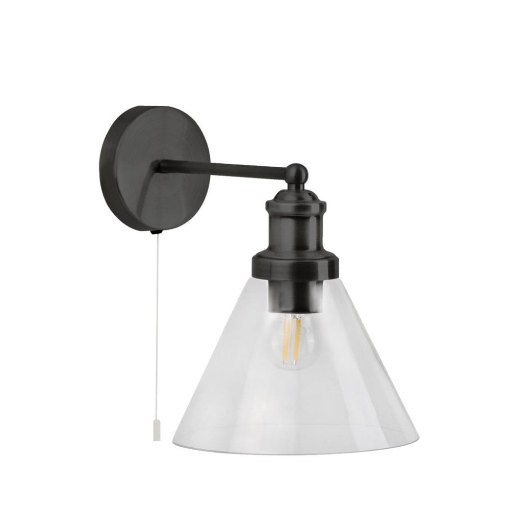 Searchlight Picton Wall Light - Black Metal & Glass