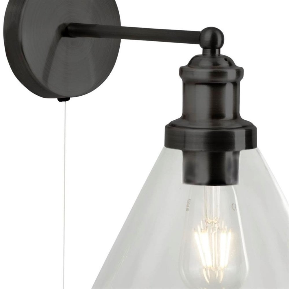 Searchlight Picton Wall Light - Black Metal & Glass