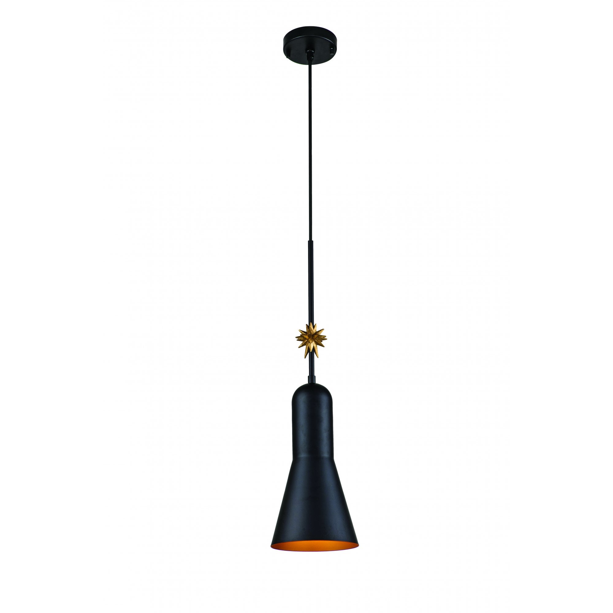 Elstead Etoile 1 Light Medium Pendant - Matte Black & Gold Leaf