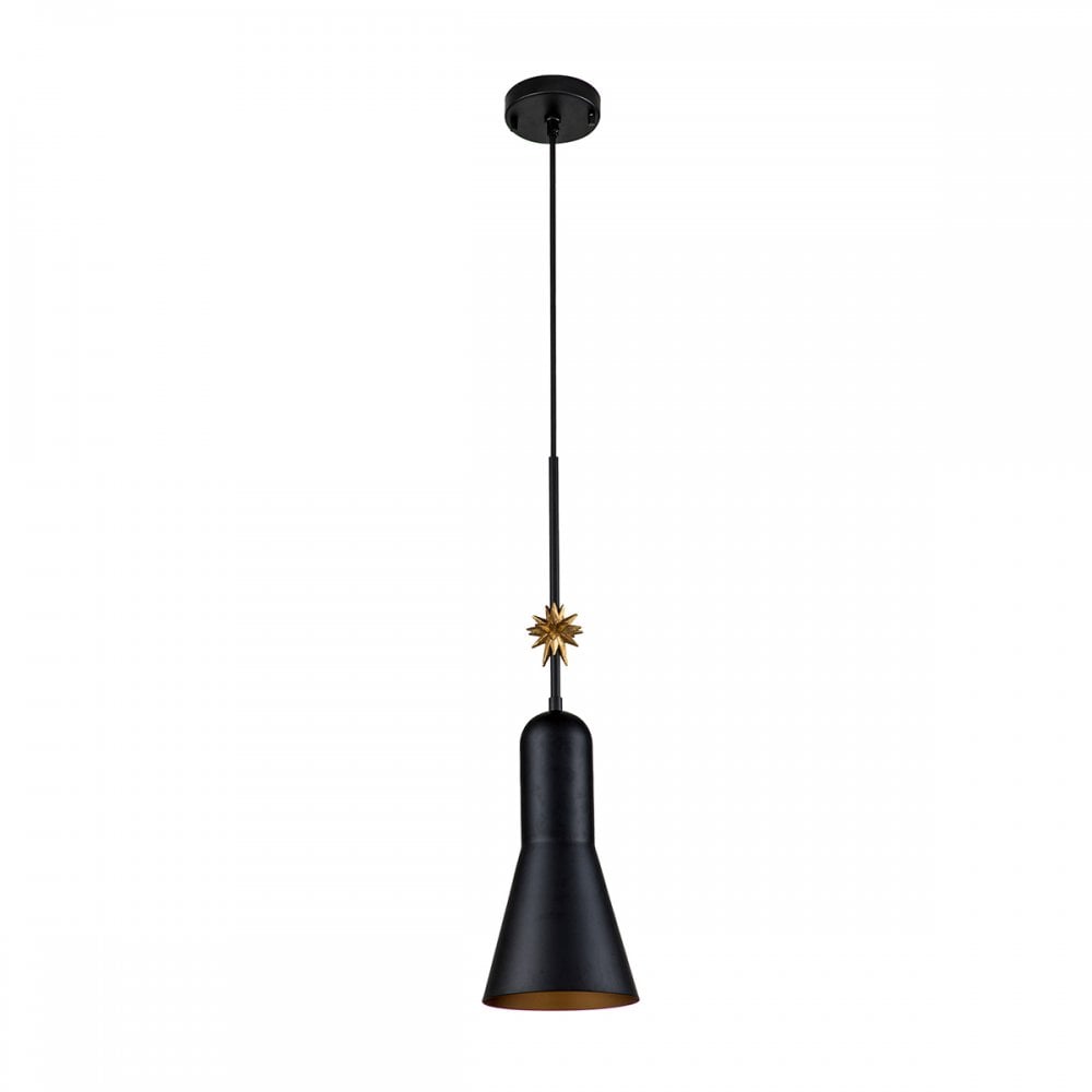 Elstead Etoile 1 Light Medium Pendant - Matte Black & Gold Leaf