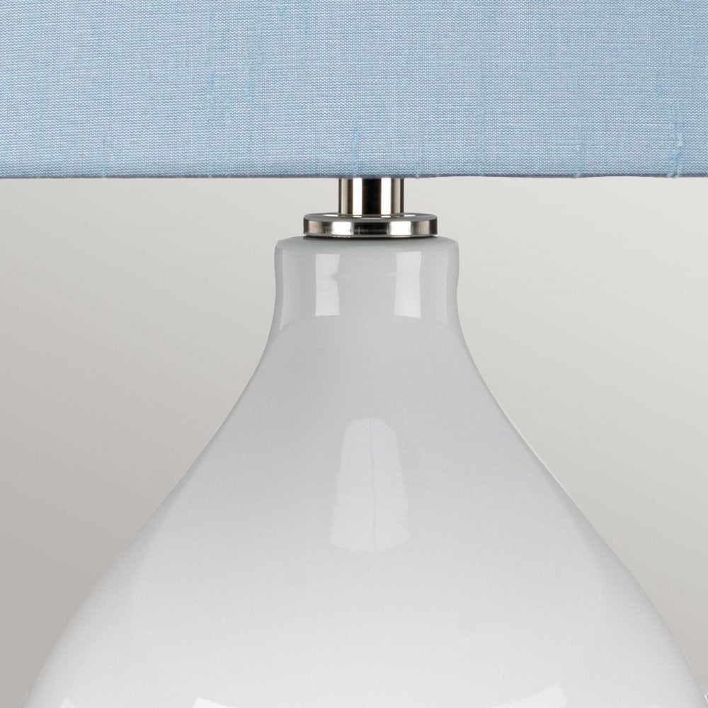 Elstead Isla 1 Light Table Lamp - White, Polished Nickel & Blue