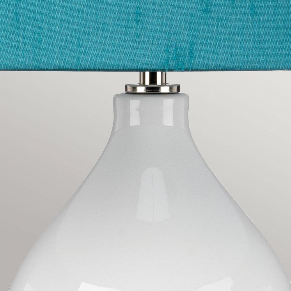 Elstead Isla 1 Light Table Lamp - White, Polished Nickel & Teal