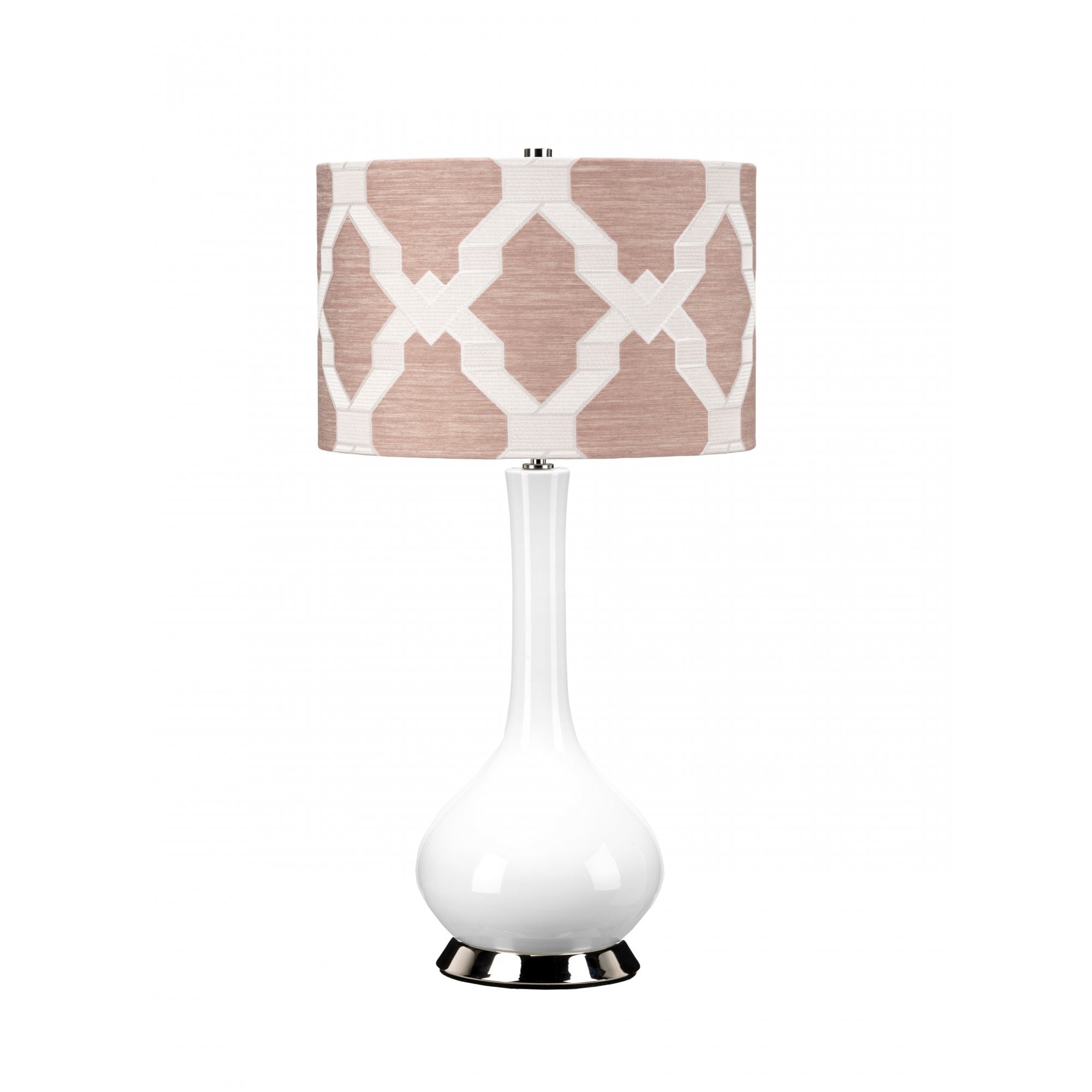 Elstead Milo 1 Light Table Lamp - White, Polished Nickel & Pink