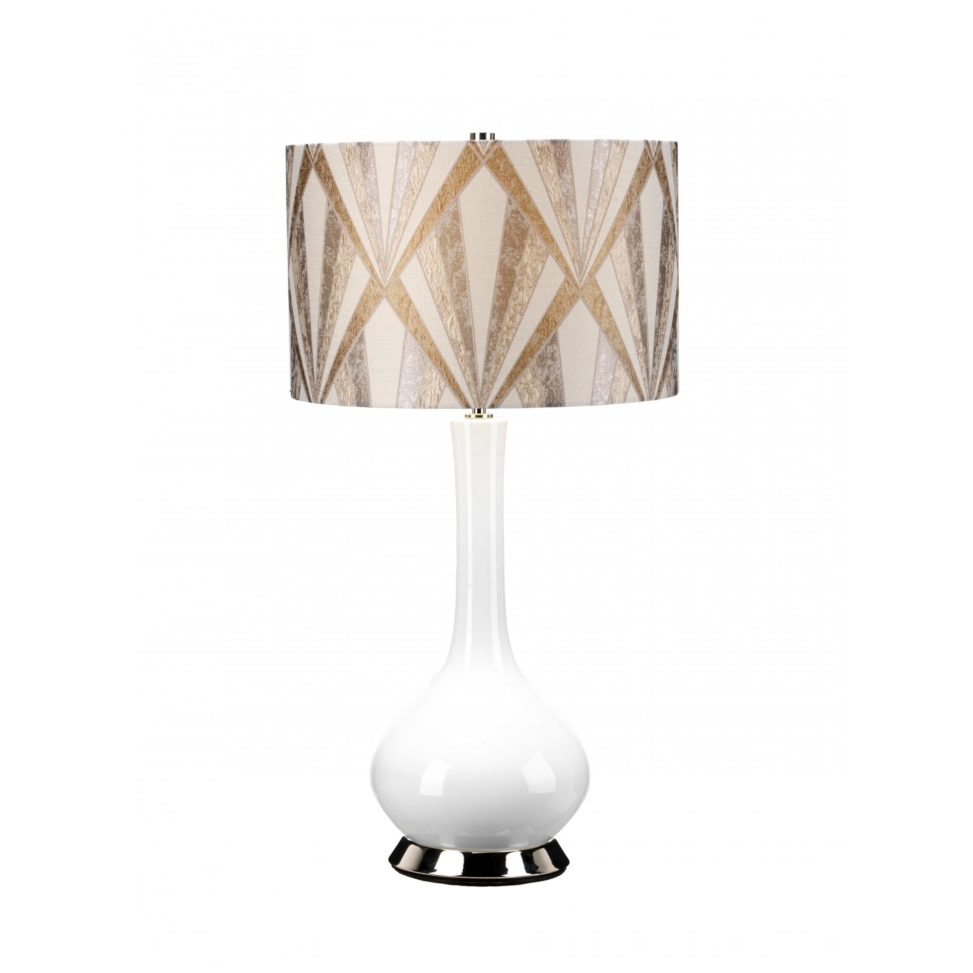 Elstead Milo 1 Light Table Lamp - White, Polished Nickel & Silver