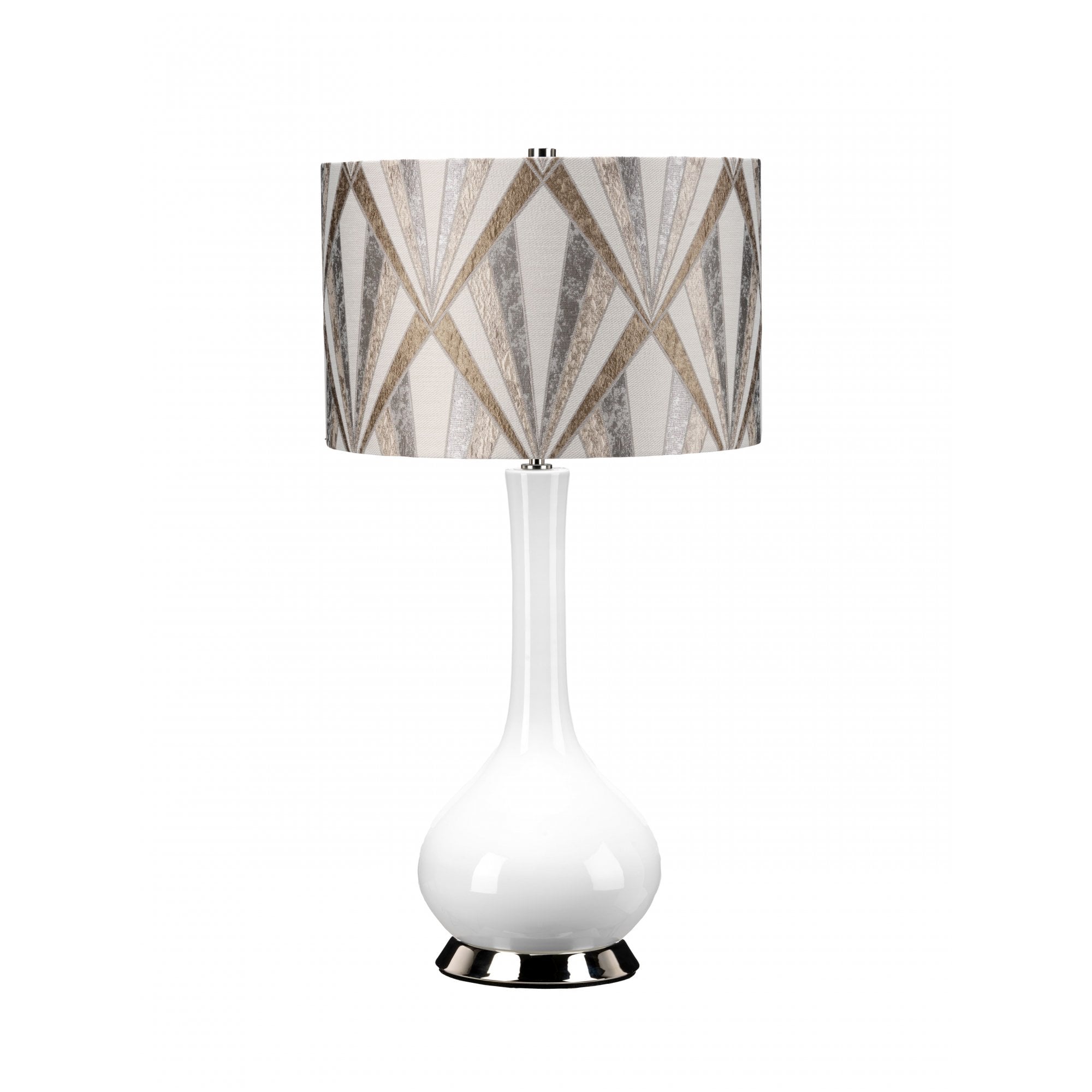 Elstead Milo 1 Light Table Lamp - White, Polished Nickel & Silver