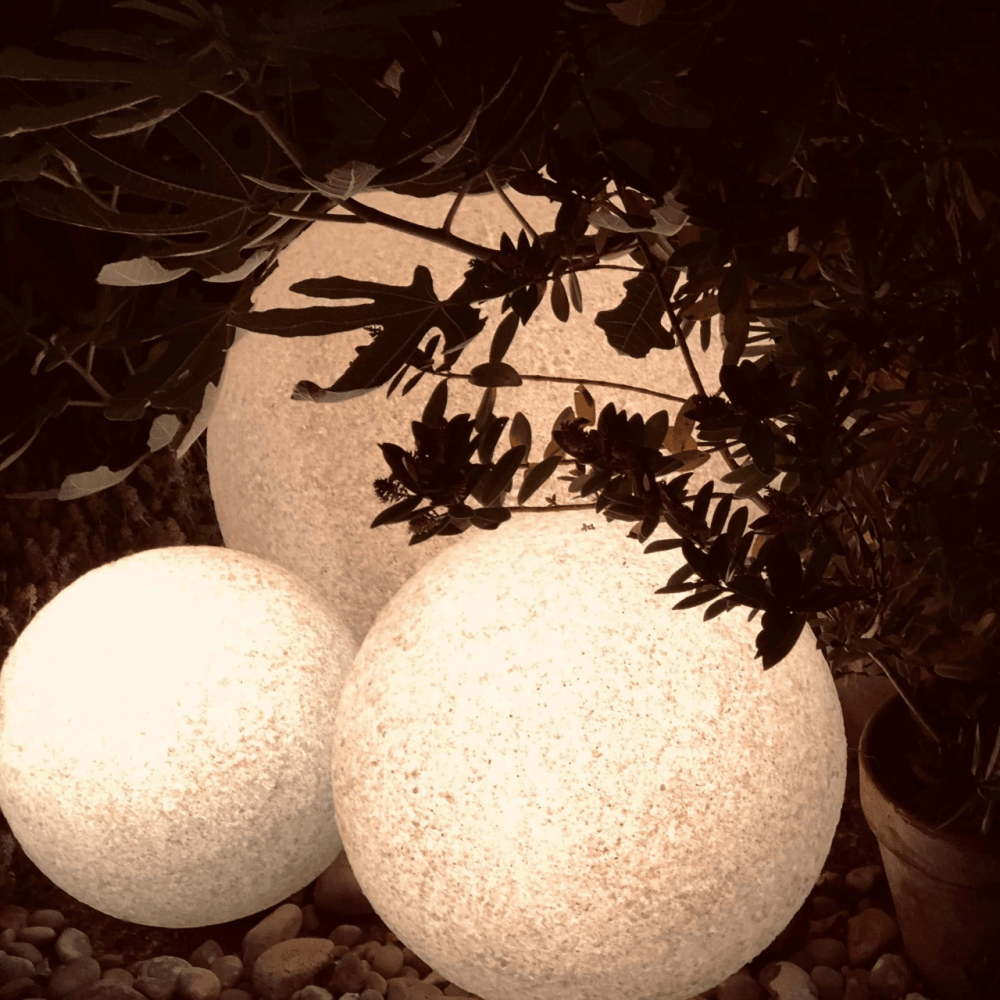 Stone Globe Spherical Garden Light - Limestone - Plug & Play