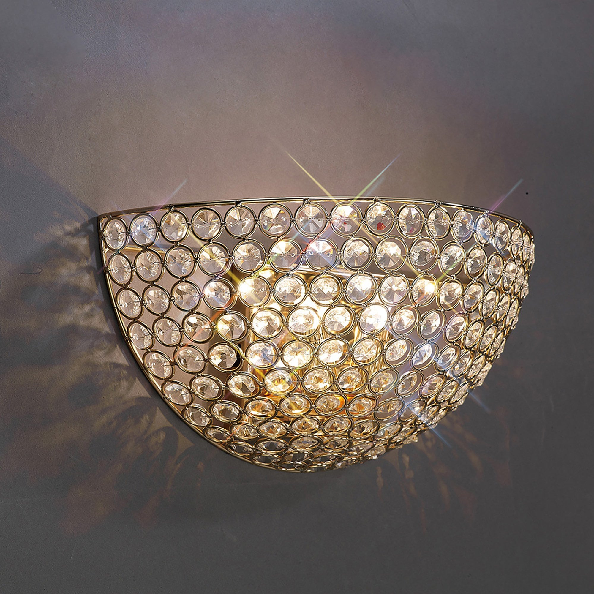 Diyas Ava 2 Light Circular Wall Light - French Gold & Crystal